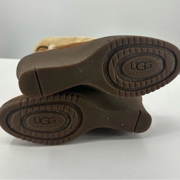 *UGG Tall Wedge Boots Tan Suede Sherpa Womens 8 - Picture 13 of 13